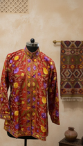 Red Raw Silk Aari Embroidery Jacket