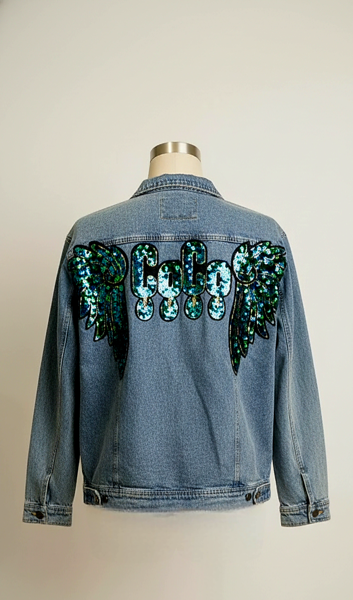 Cloud Knit Sweater With Denim Back and Sequin Detail