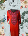Crimson Red Aari-Embroidered Cotton Kurti