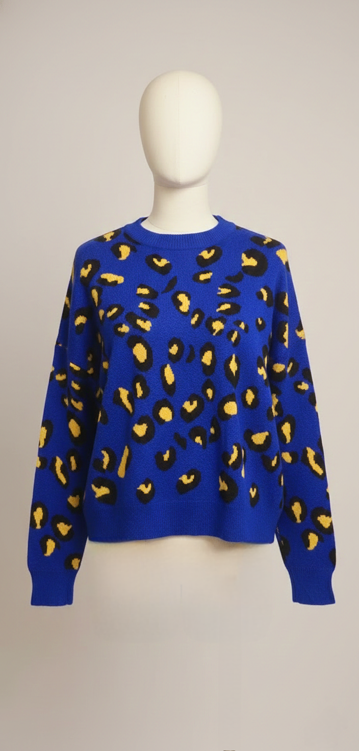Cobalt Blue Leopard Print Sweater
