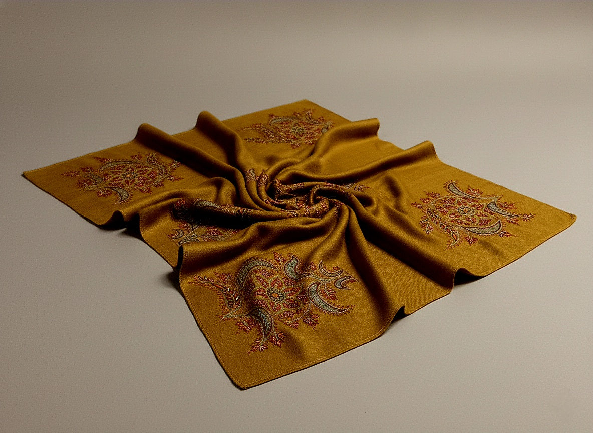 Shaan-E-Zar Pashmina With Intricate Hand Embroidered Sozni Work Handspun and Handwoven