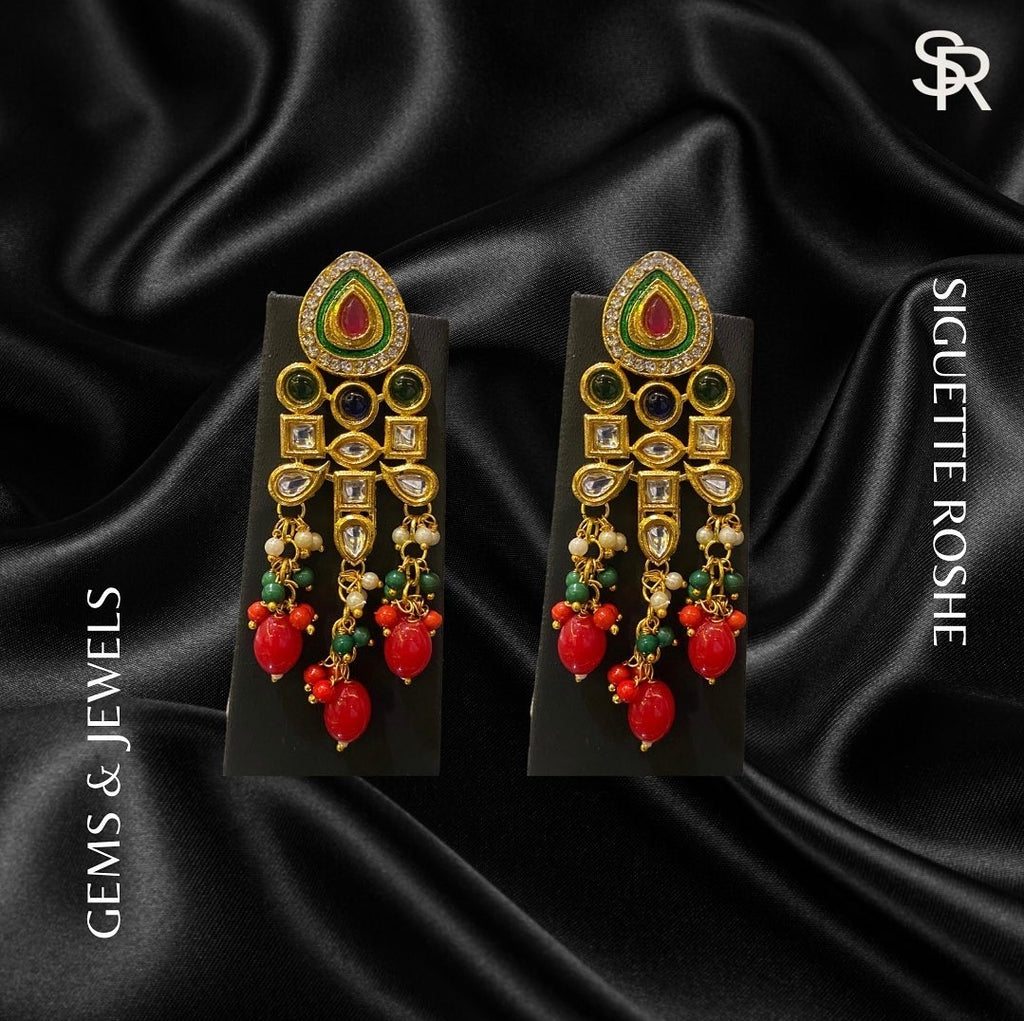 Kaia Red Beads And Kundan Traditional Classics Necklace With Matching Earrings