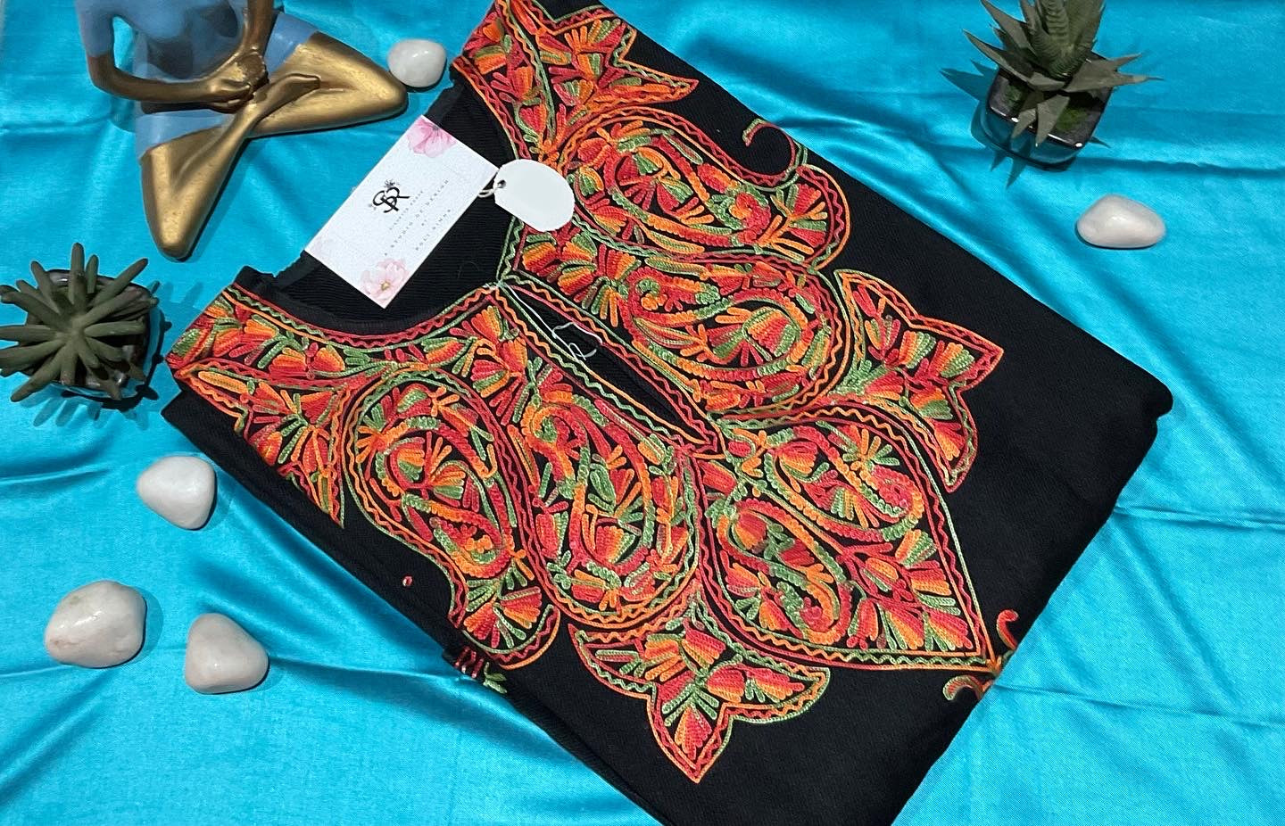 Black and Multicoloured Aari Embroidered Kashmiri Pheran