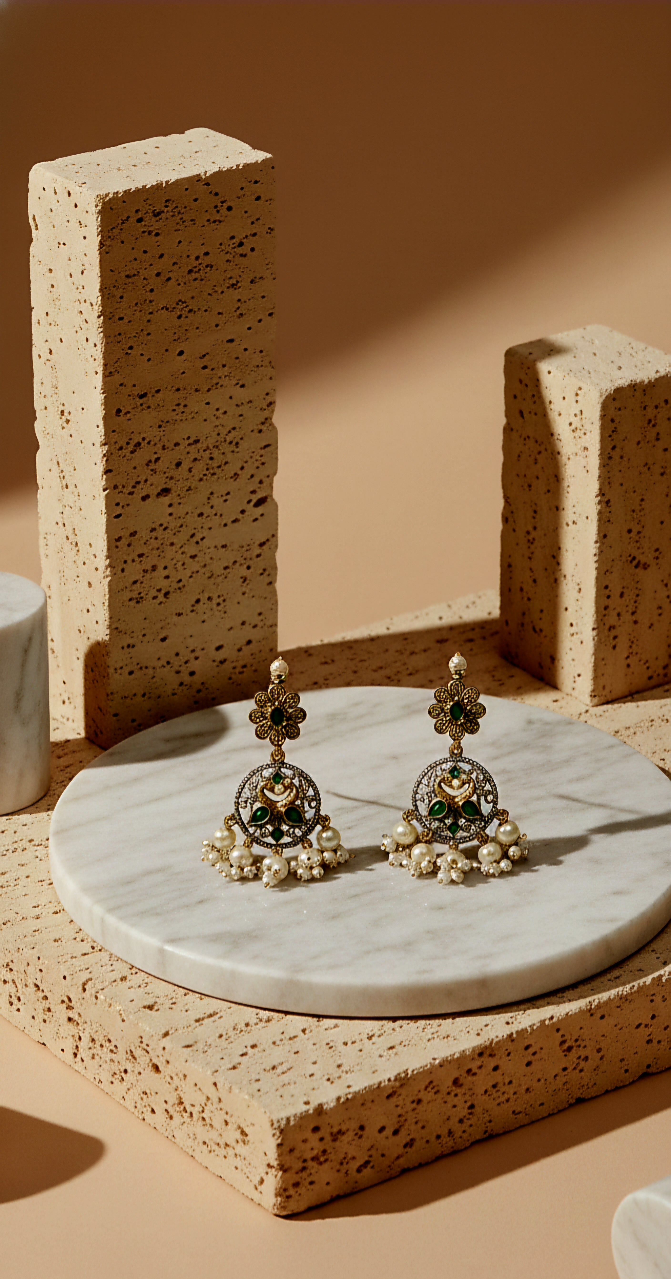 Noéa Peacock Kundan Necklace with Pearls and Matching Earrings Set