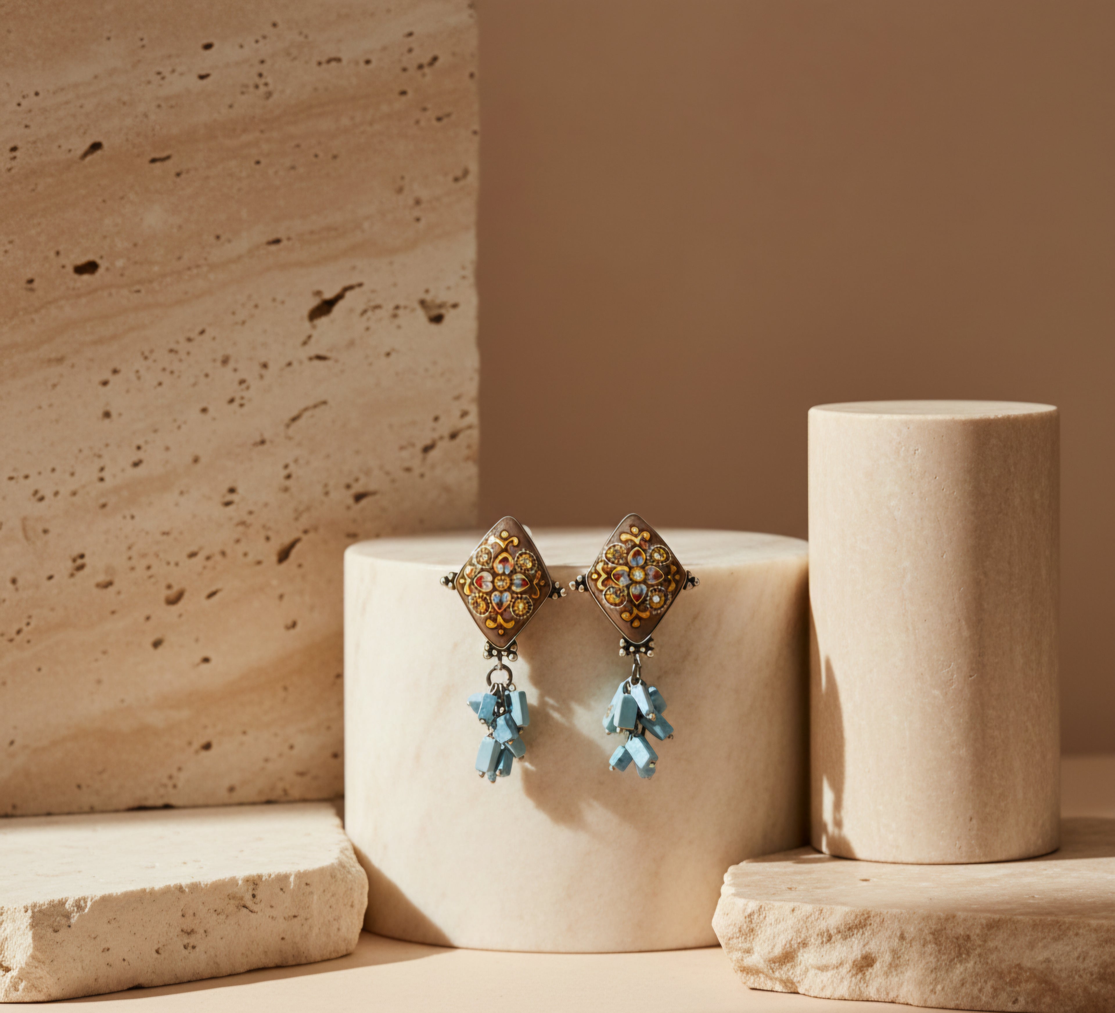Elia Turquoise Statement Earrings With Enamel Work