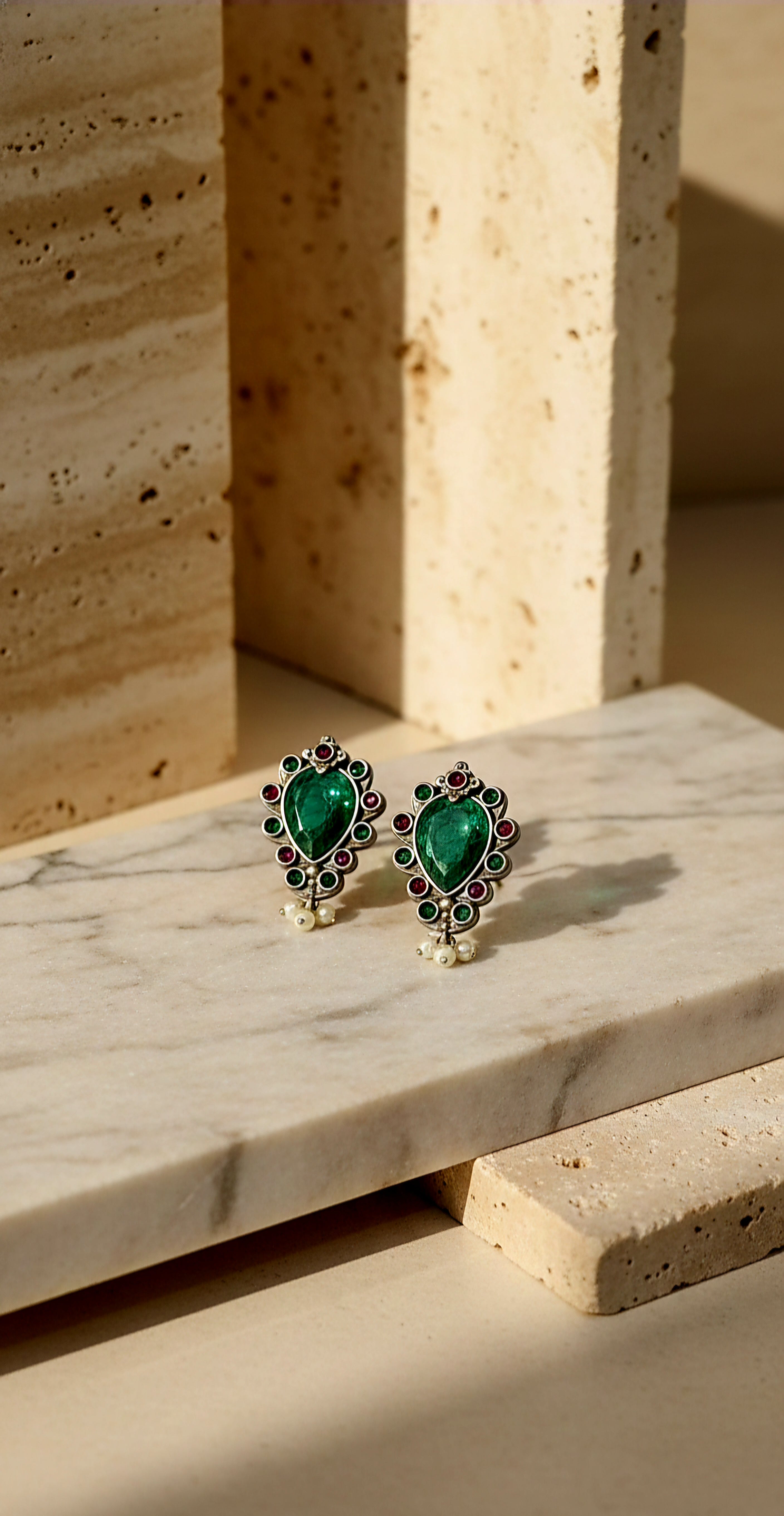 Azul Green Statement Studs With Pearls