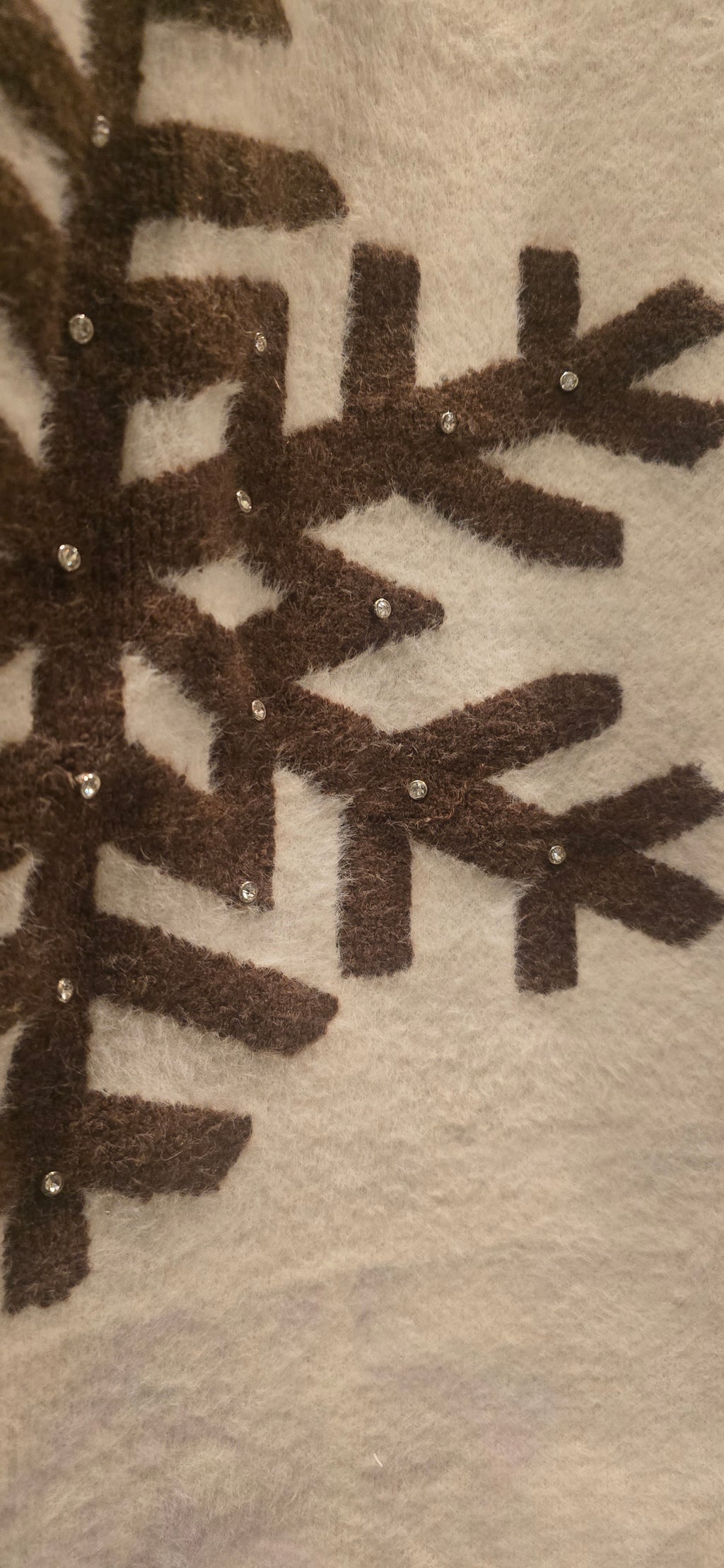 Beige Snowflake Cashmere Sweatshirt With Encrusted Gems