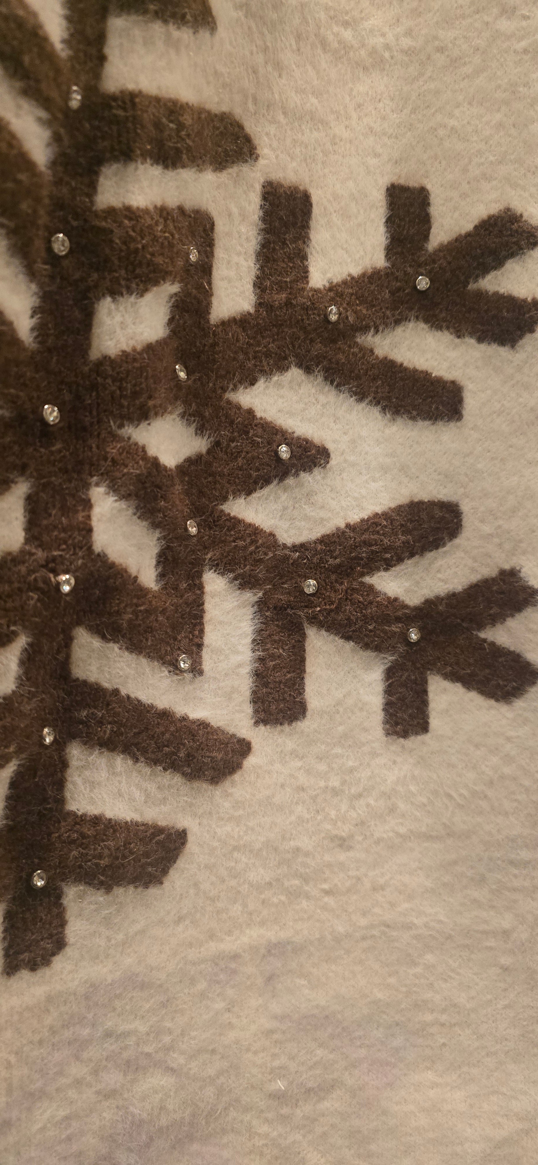 Beige Snowflake Cashmere Sweatshirt With Encrusted Gems