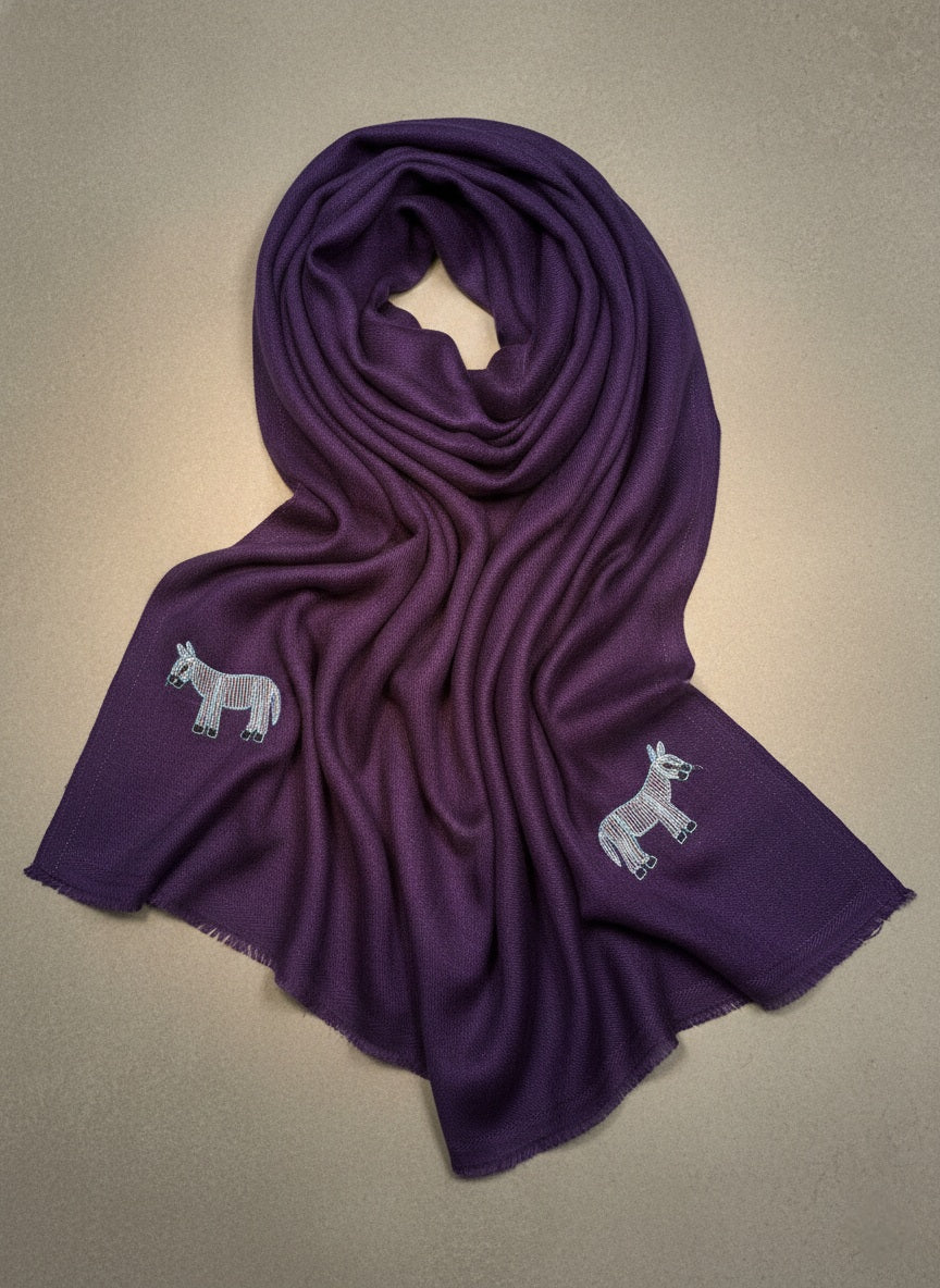 Zeenat Purple Pashmina With Intricate Hand Embroidered Sozni Work Handspun and Handwoven