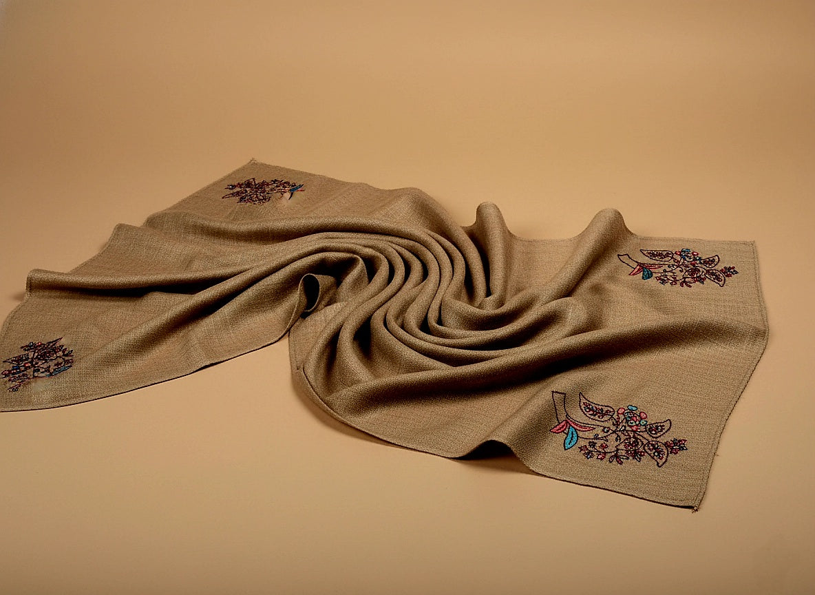 Zauq Pashmina With Intricate Hand Embroidered Sozni Work Handspun and Handwoven