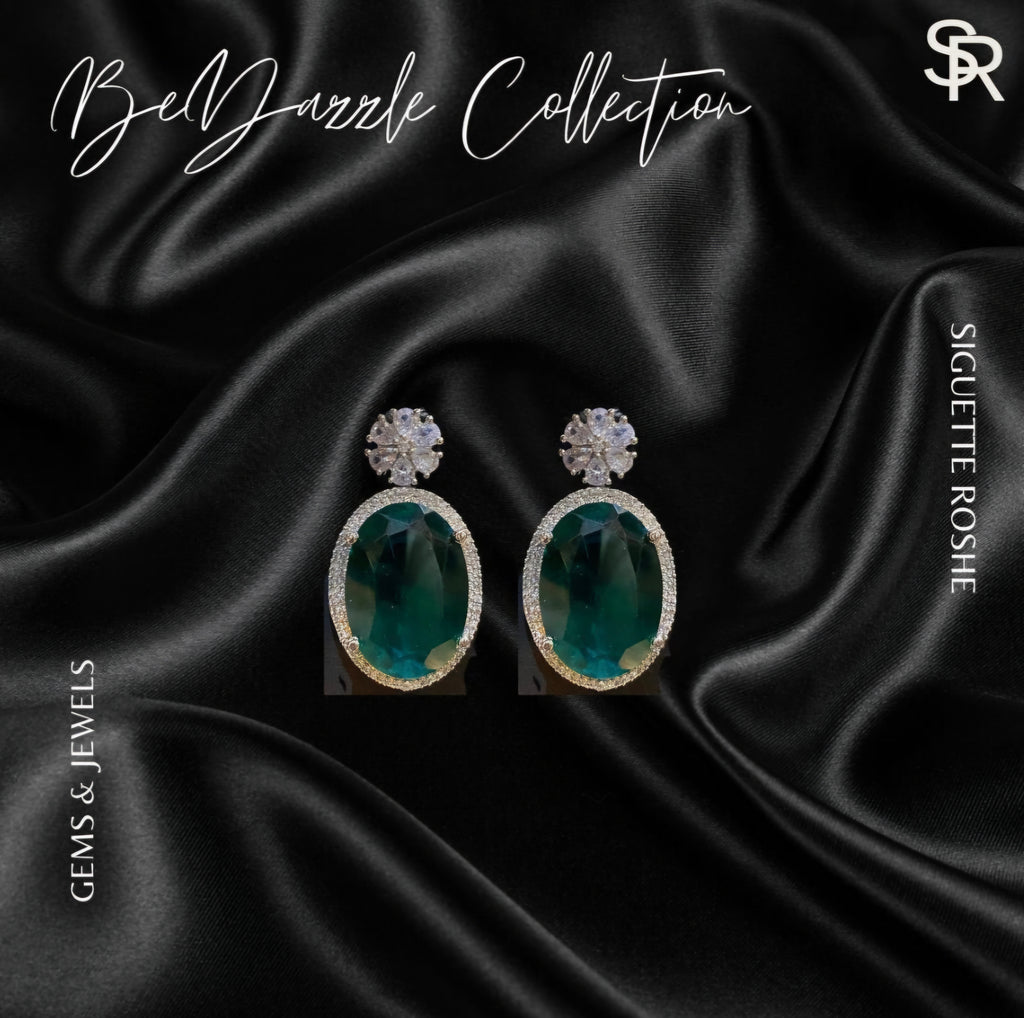 Cara Emerald And American Diamond Statement Necklace With Matching Earrings