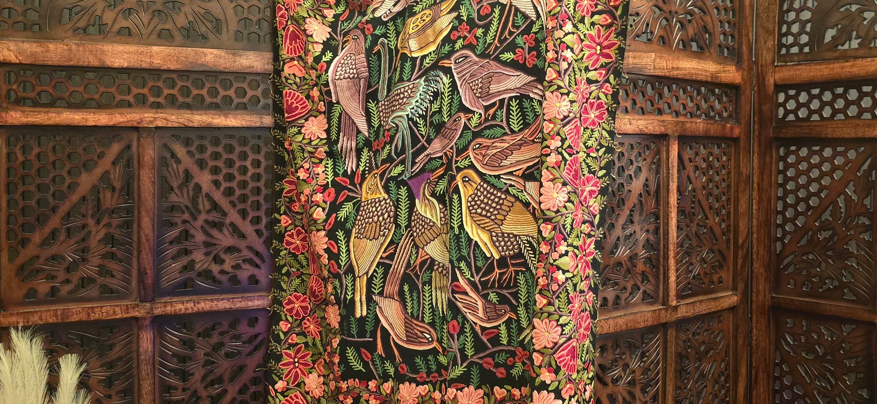 Forest Cashmere Wool Shawl With Aari Embroidery