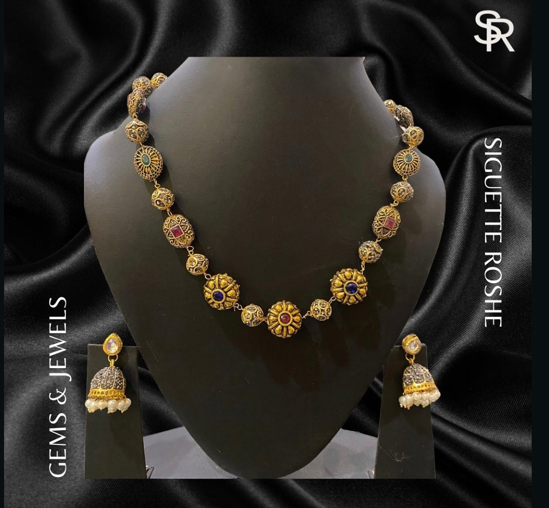 Takshila Gold Temple Necklace With Matching Earrings