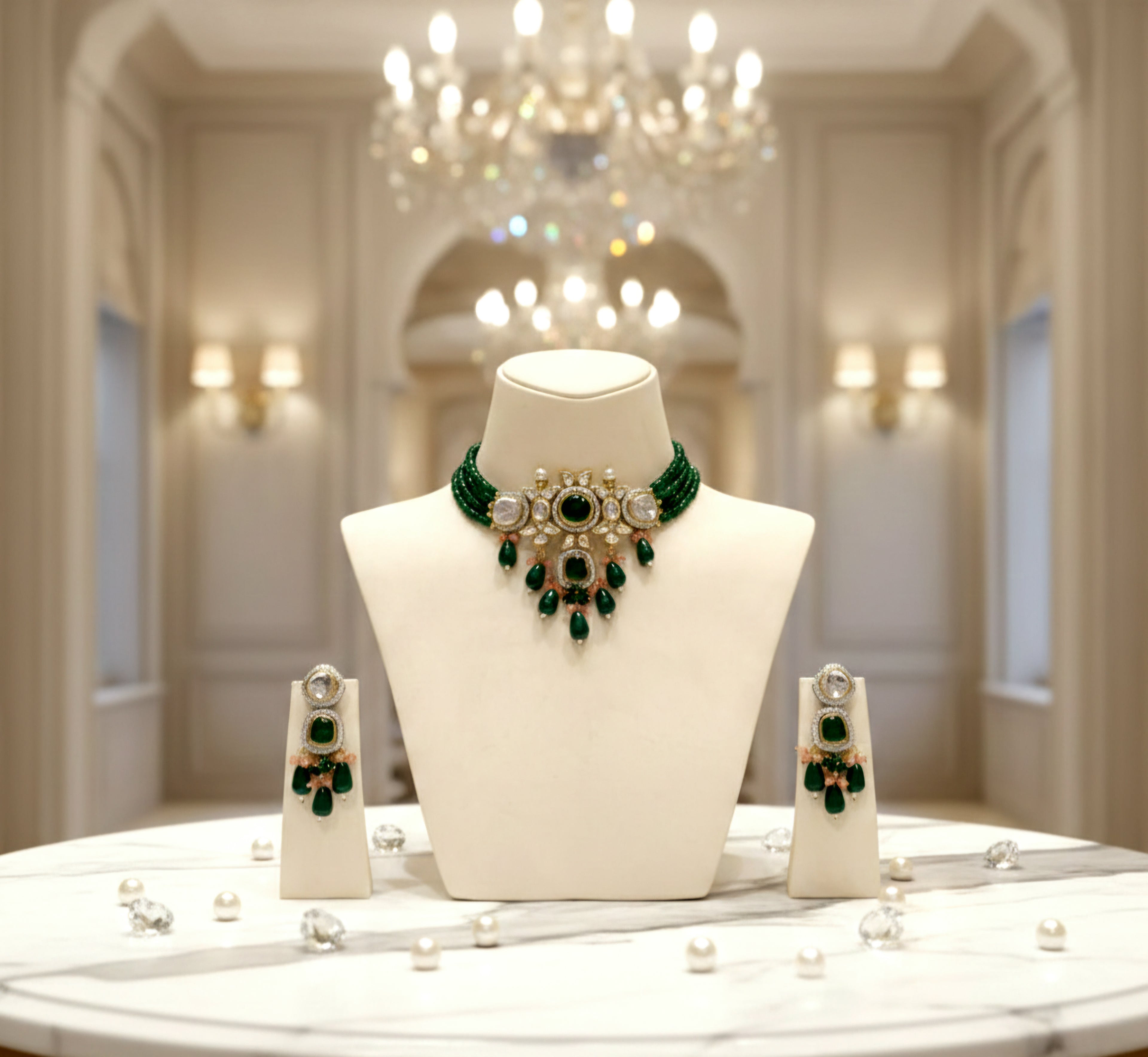 Aurora Choker with Pearls and Beads and Matching Earrings