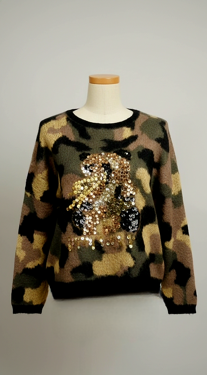 Camo Urban Winter Sweater With Sequin Detail