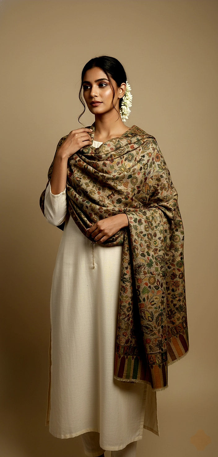 Rivayat Cashmere Shawl With Kani Weave with Floral Motifs