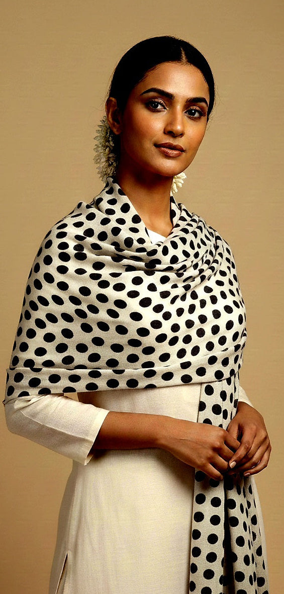 Black Polka Dot Cashmere Matte Stole