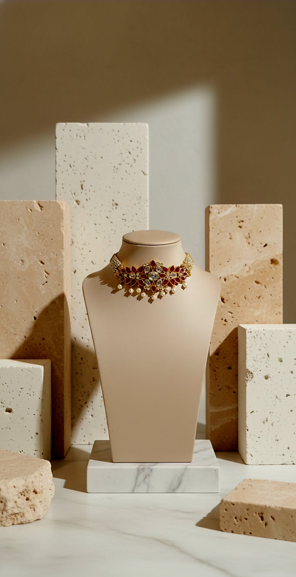 Rajlakshmi Ruby Red Gemstone Choker and Matching Earrings Set