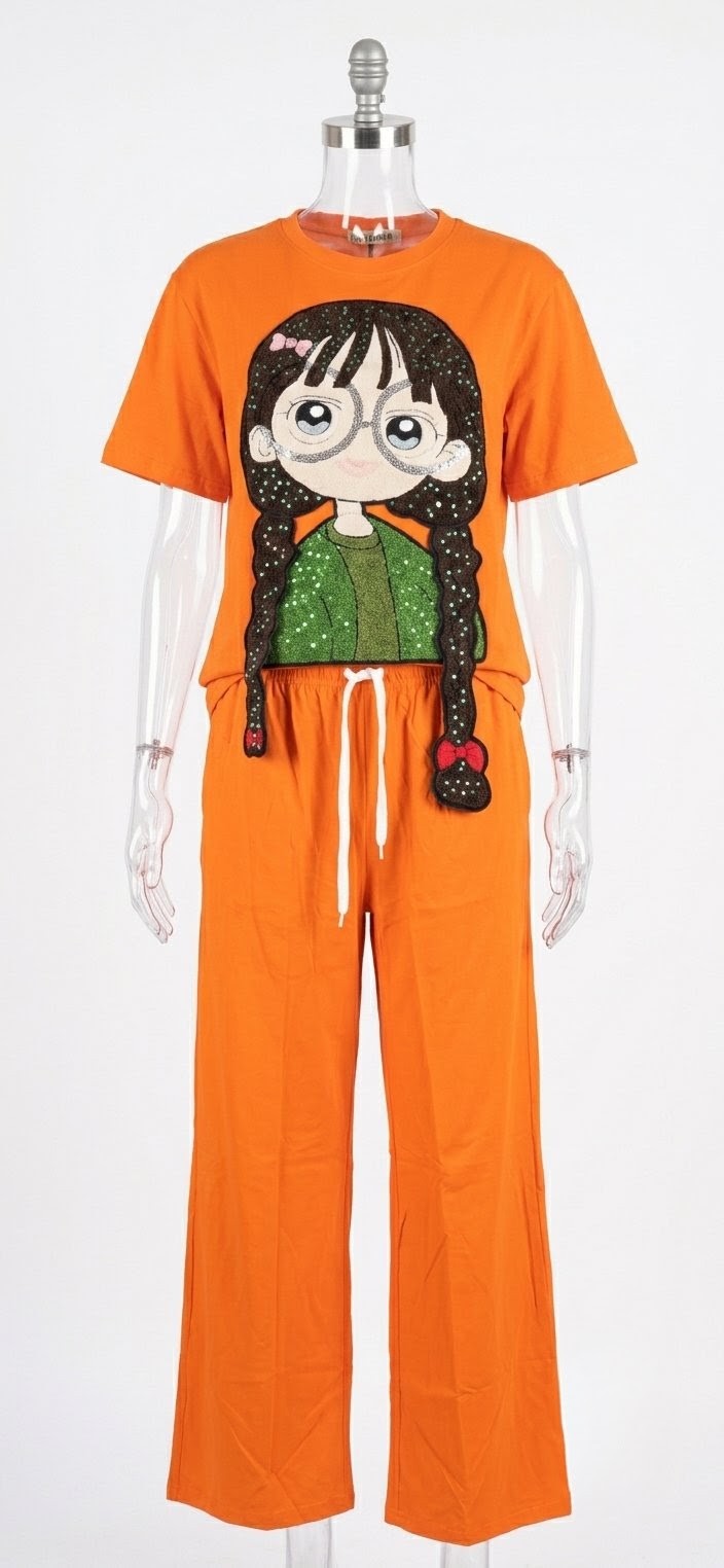 Anime Relaxed Fit Co-Cord Set with Cartoon Motif