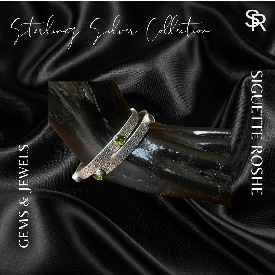 Textured Silver Bangles With Green Gems | Oxidised Jewels