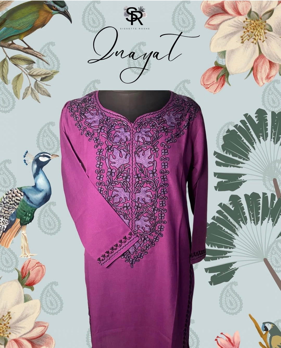 Deep Purple Aari-Embroidered Cotton Kurti