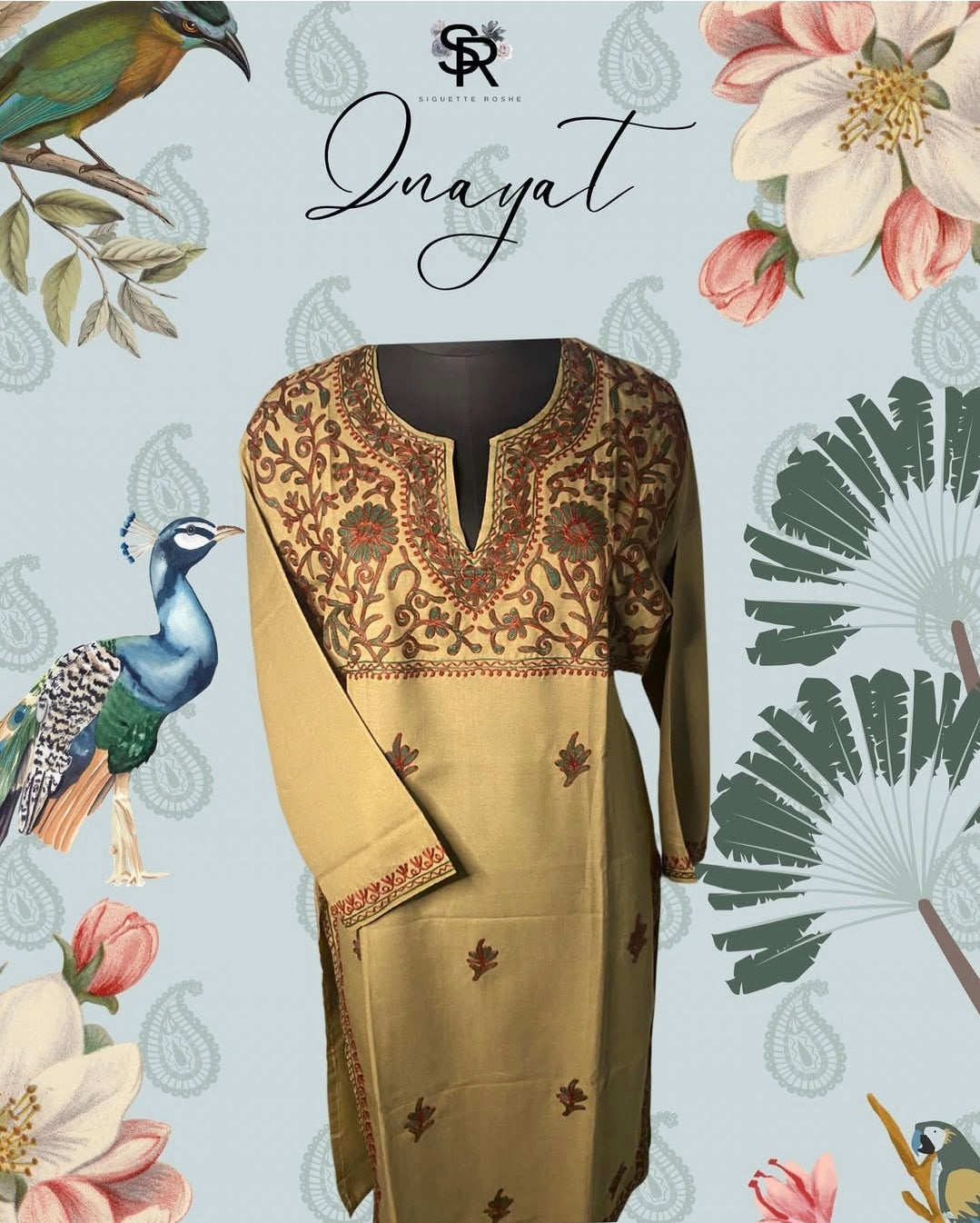 Khaki Aari-Embroidered Cotton Kurti