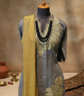 Gray Lambswool Pheran With Gold Tilla Work