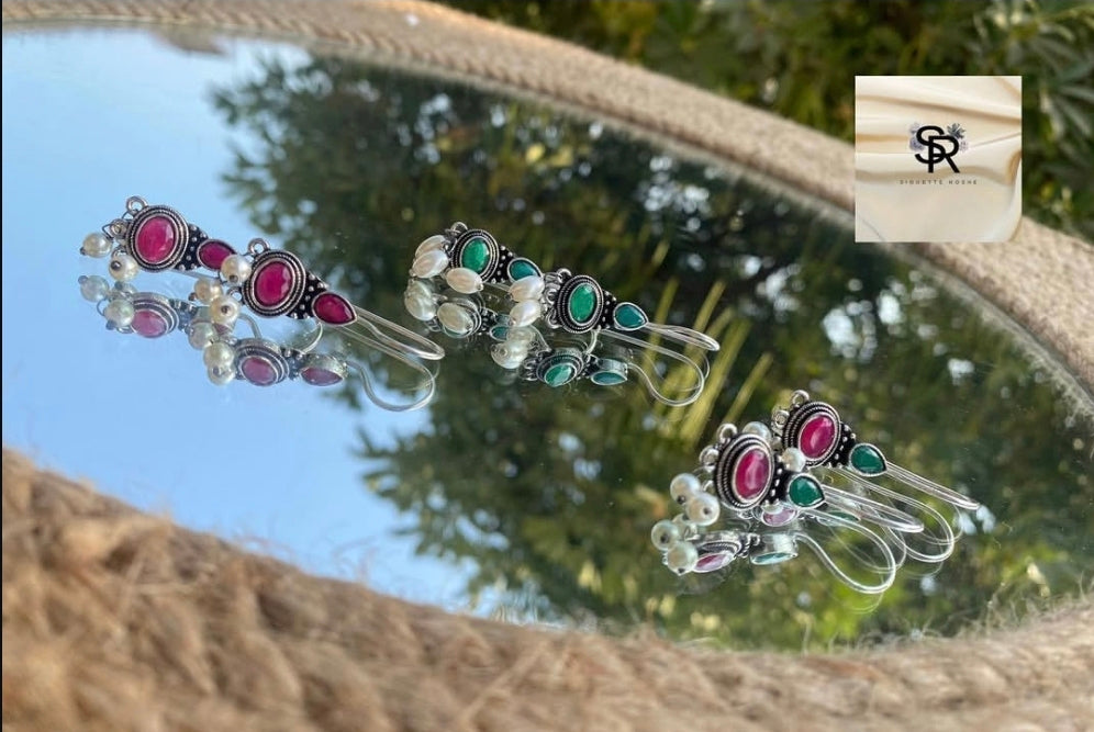 Dainty Oxidised Gematone Jhumkas