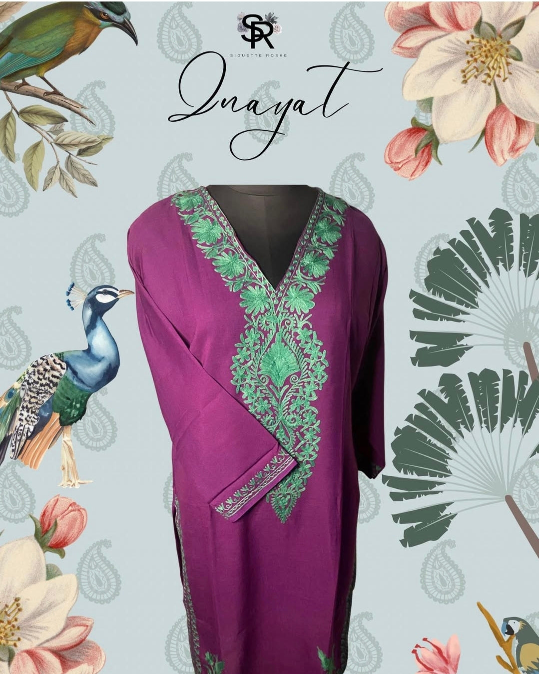 Plum Purple Aari-Embroidered Cotton Kurti