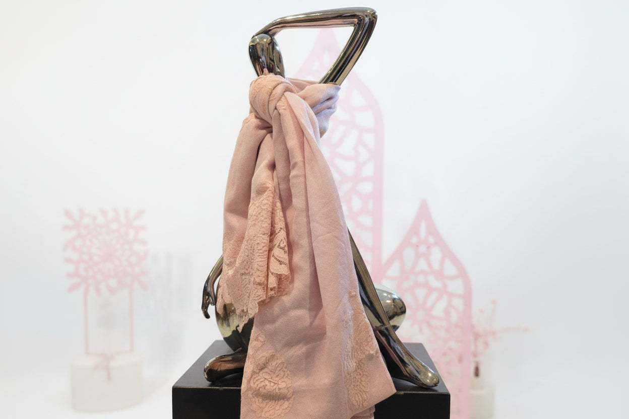 Pastel Pink Pure Cashmere Wool Lace Shawl