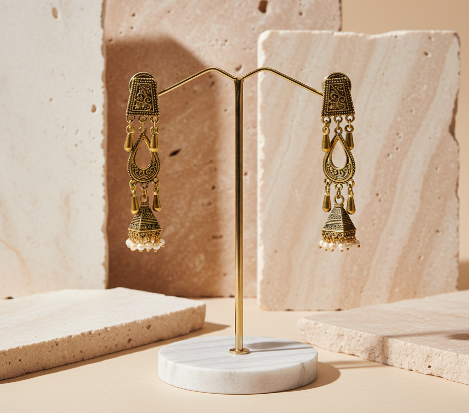 Golden Peacock Jhumkas
