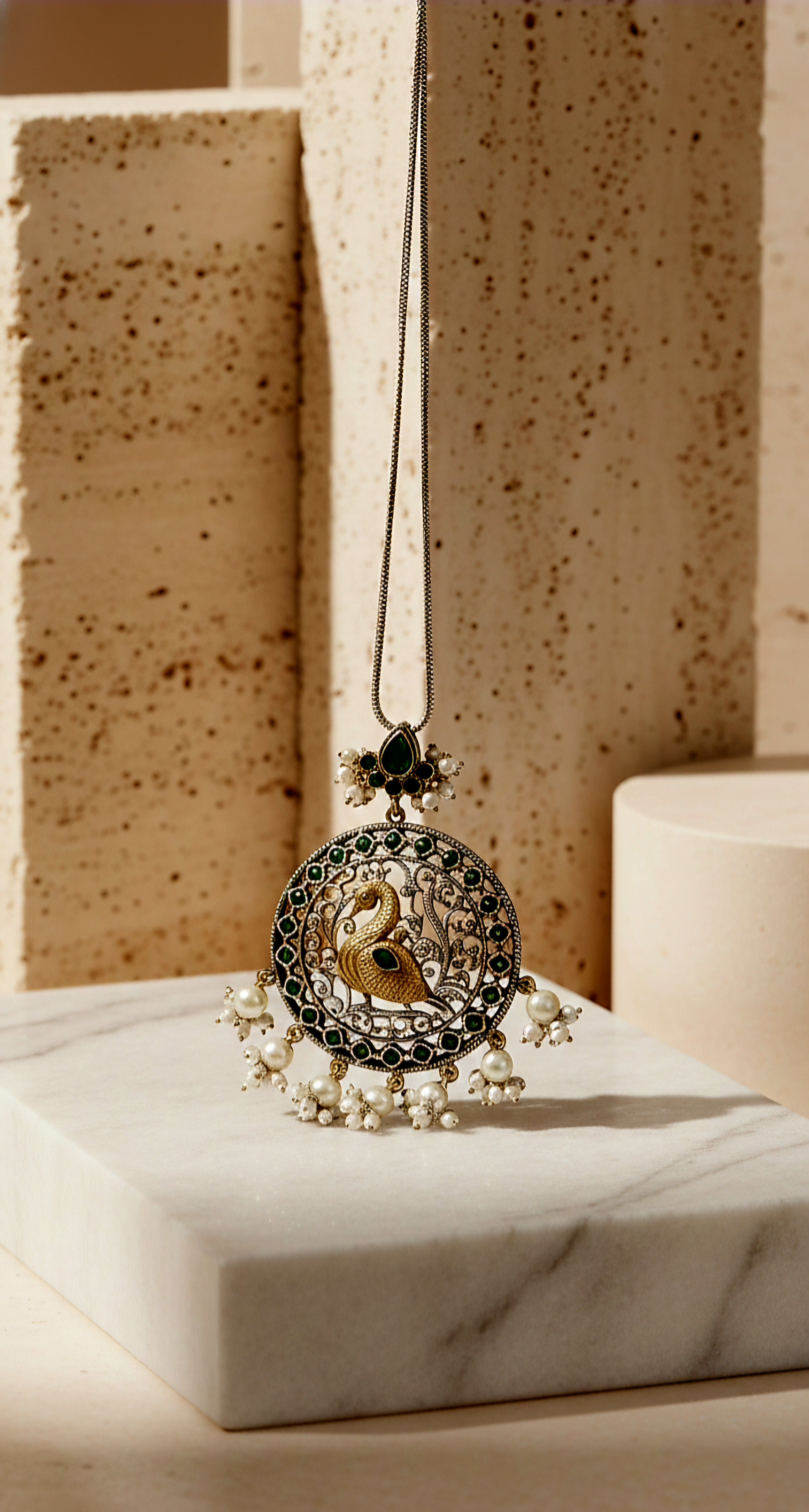 Noéa Peacock Kundan Necklace with Pearls and Matching Earrings Set