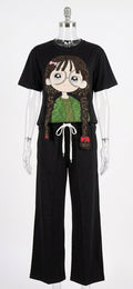 Anime Relaxed Fit Co-Cord Set with Cartoon Motif