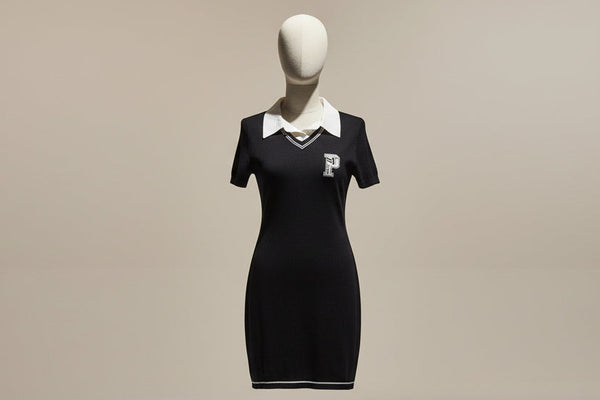 Black Varsity Y2K Slim Fit Dress With Collars (S)