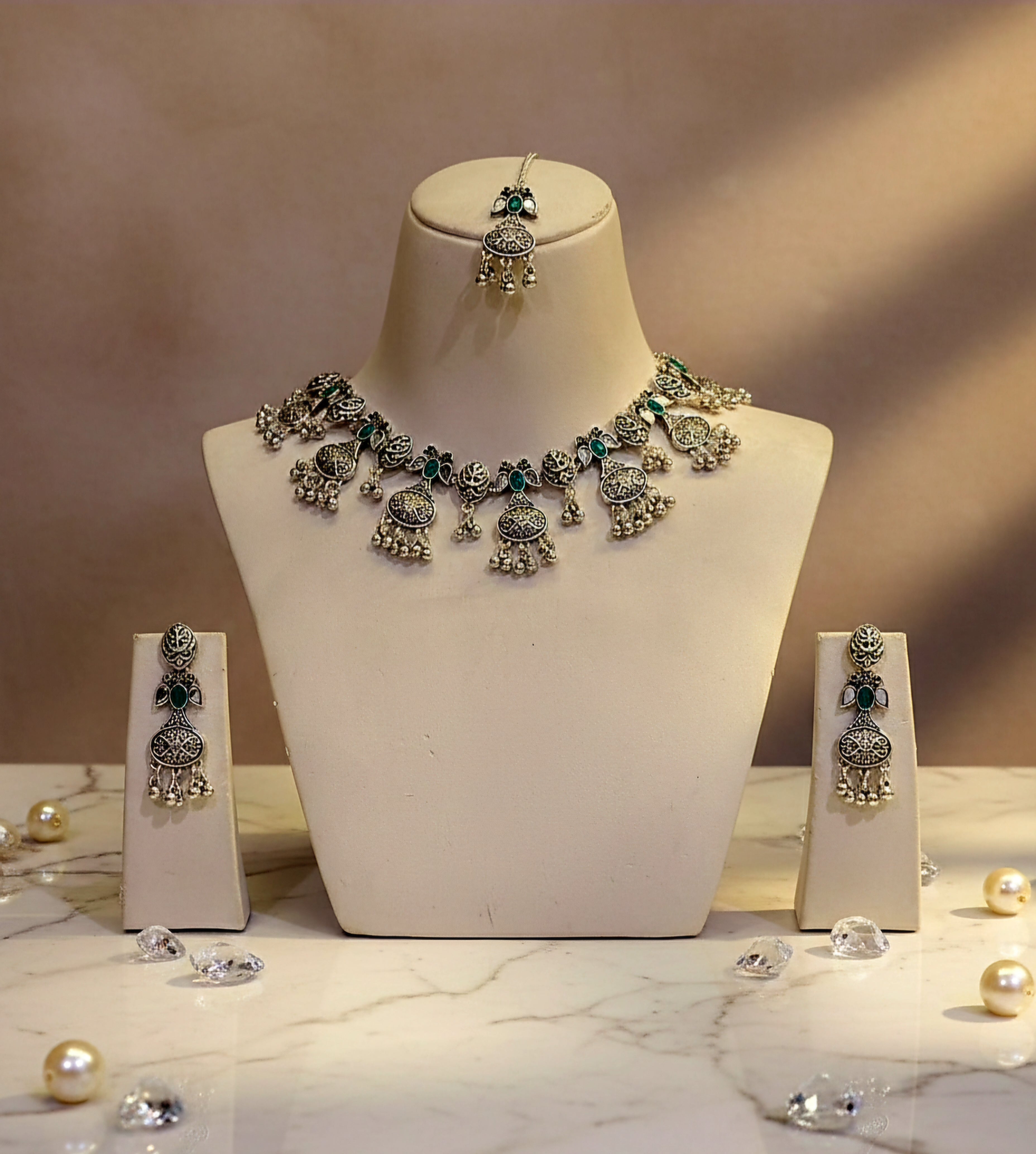 Zivah Oxidised Necklace Set With Mangtika and Earrings