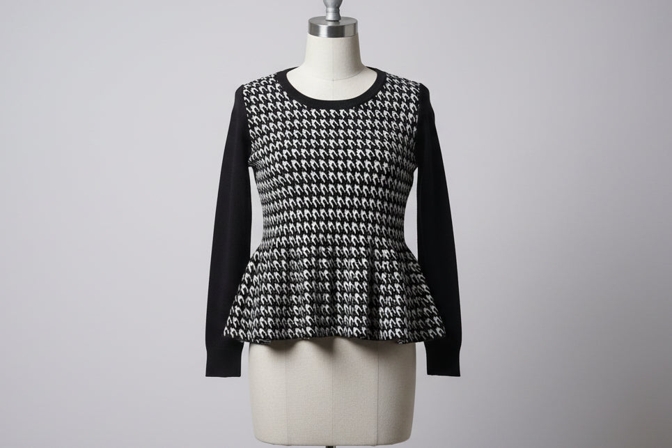Houndstooth Flaired Black Top