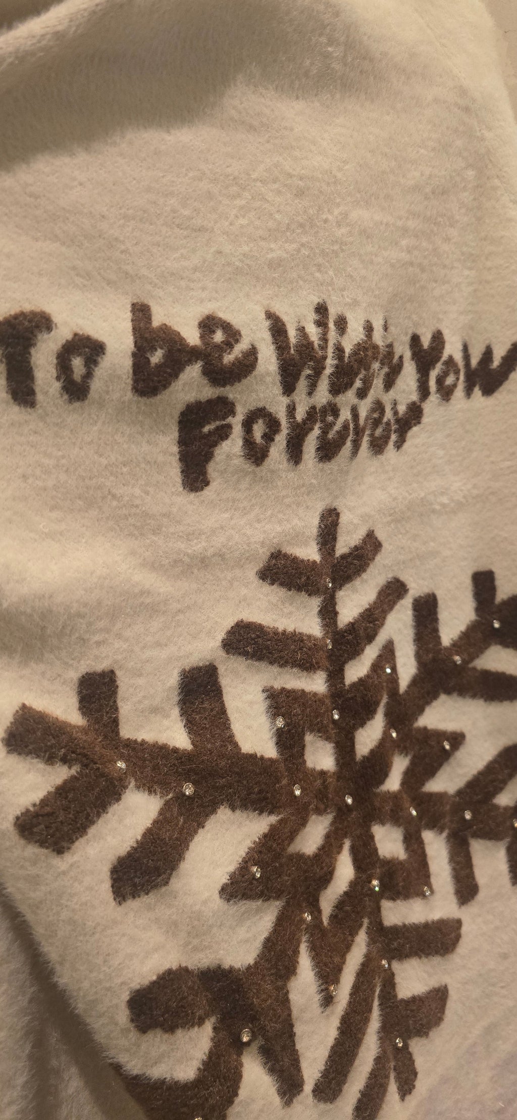 Beige Snowflake Cashmere Sweatshirt With Encrusted Gems