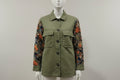 Duo Tone Denim Shacket With Floral Print Sleeves