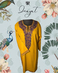 Mustard Aari-Embroidered Cotton Kurti