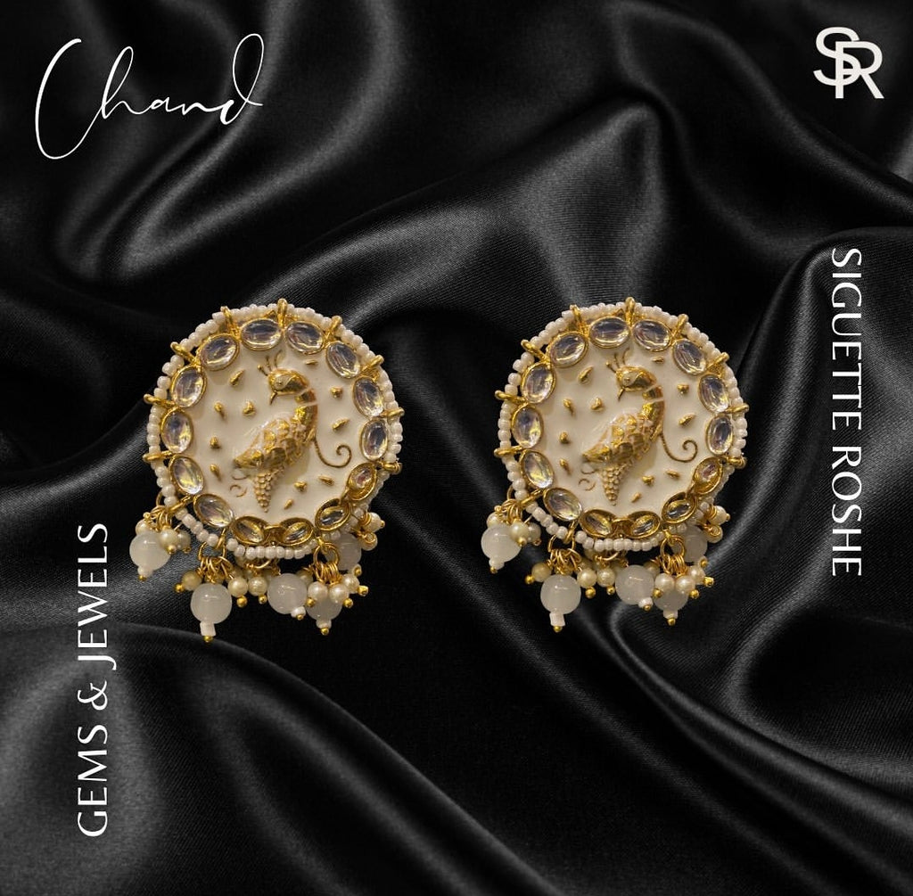Chand Ka Tukda Necklace With Kundan and Enamel Beads Statement Studs