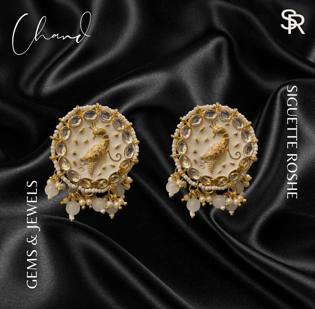 Chand Ka Tukda Necklace With Kundan and Enamel Beads Statement Studs