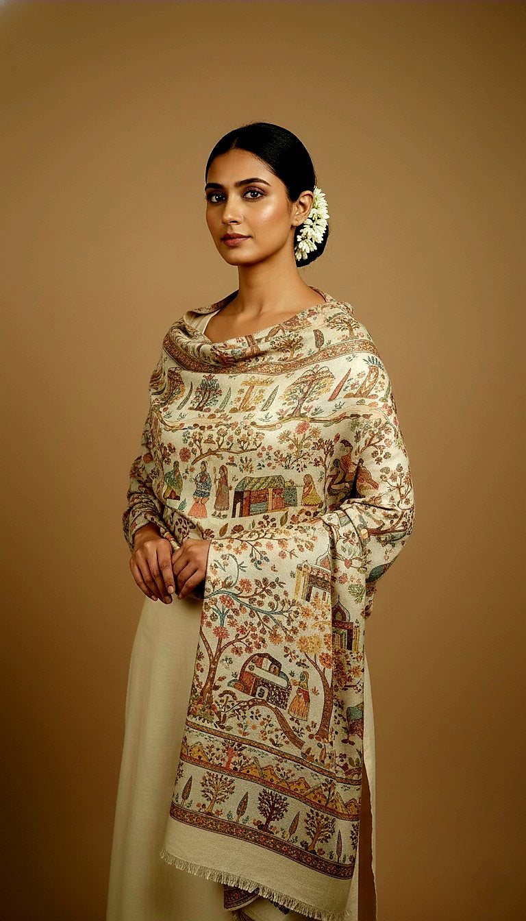 Regal Cashmere Shawl With Kani Weave in Darbar Print