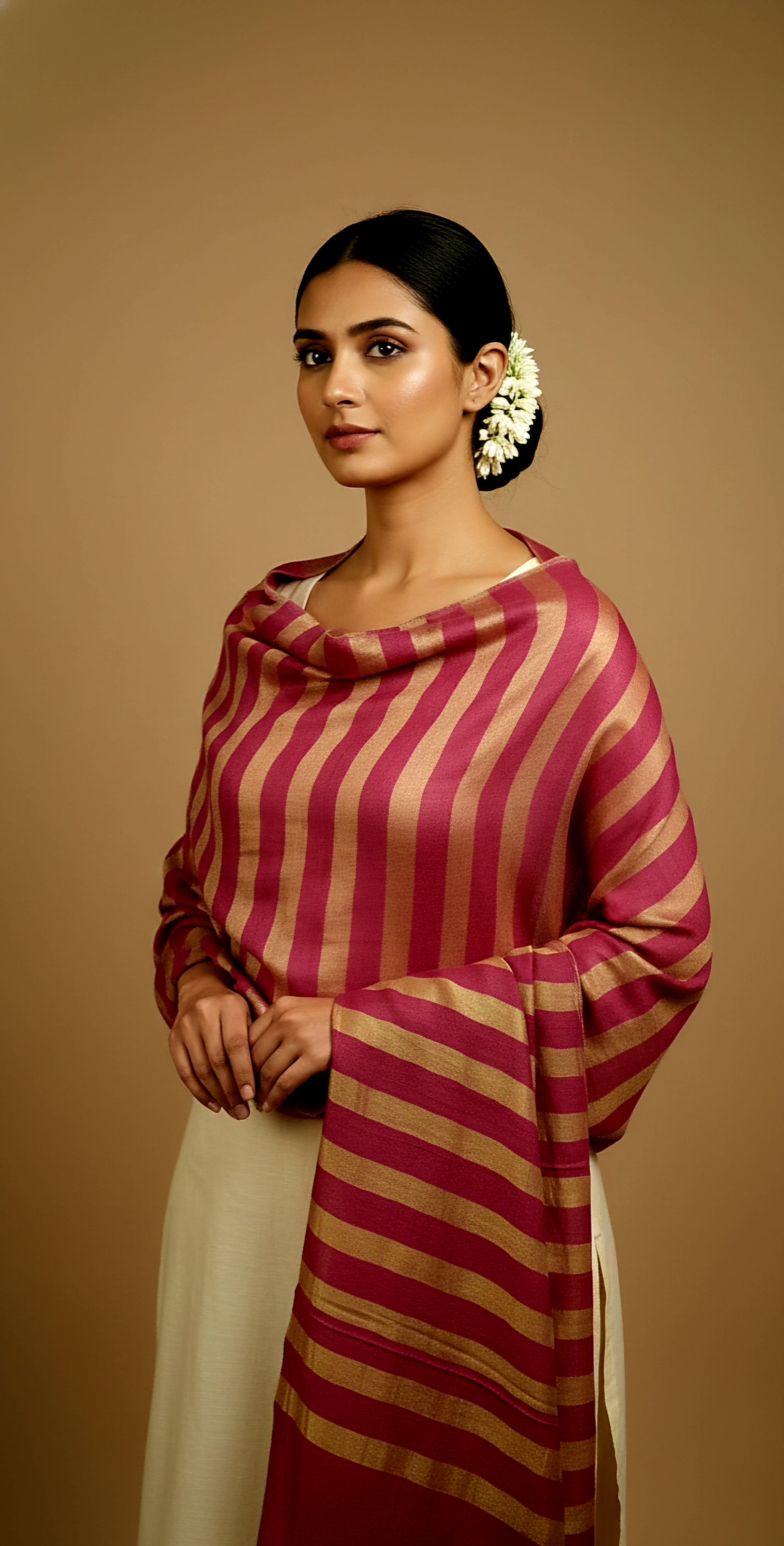 Magenta Pure Cashmere Wool Shawl With Zari