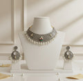 Mehernaz Oxidised Choker with Pearls and Matching Earrings