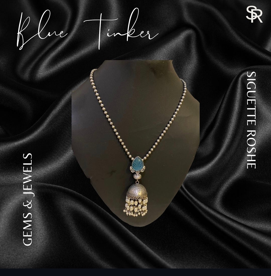 Blue Tinker Oxidised Necklace With Intricate Bead Work