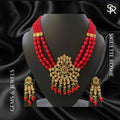 Kaia Red Beads And Kundan Traditional Classics Necklace With Matching Earrings