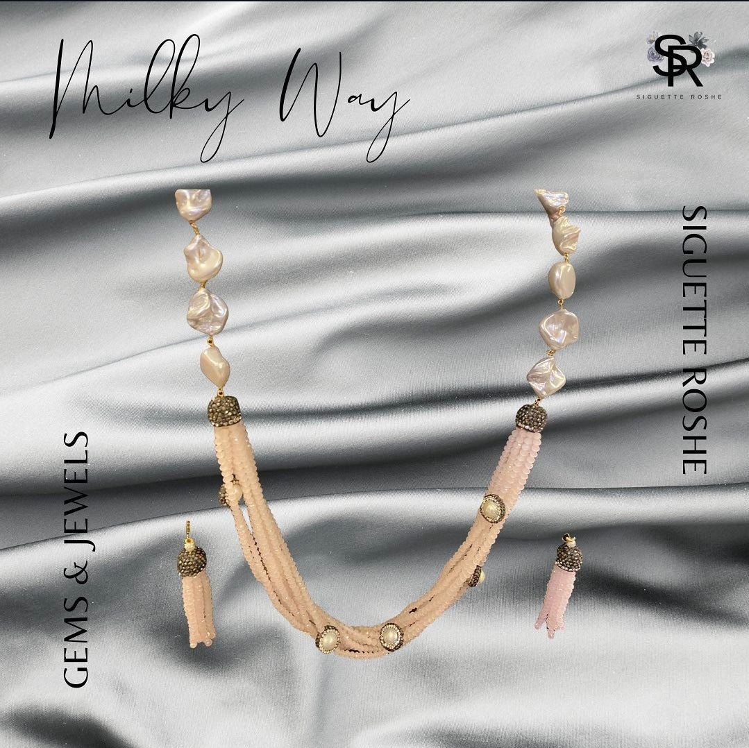 Milky Way Pearls Necklace With Matching Earrings