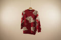 Red Knit Sweater with White Bear Motif