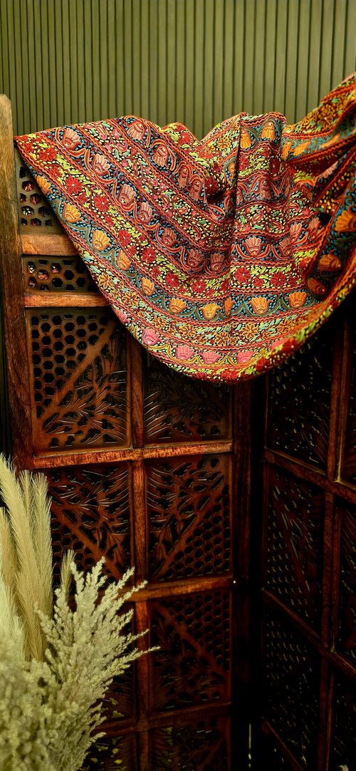 Bageecha Cashmere Wool Shawl With Aari Embroidery