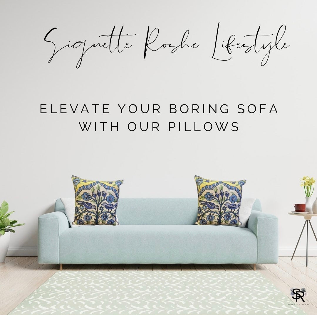 Blu Forests Pure Organic Cotton Cushion Covers With Aari Embroidery (Set Of 2)